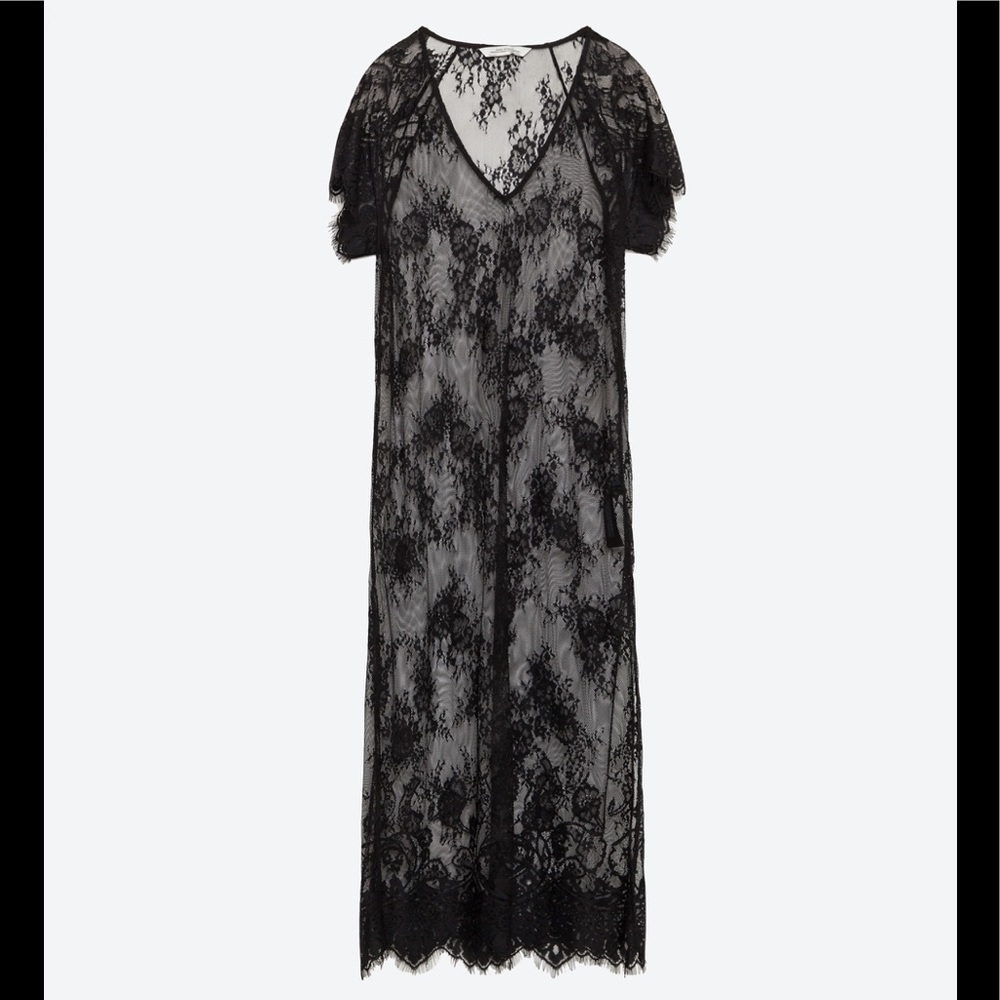 Zara long black lace blouse with side splits